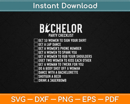 Groomsmen Groom Squat Men Bachelor Supplies Party Checklist Svg Digital Cutting File
