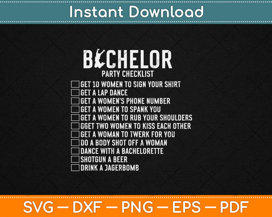 Groomsmen Groom Squat Men Bachelor Supplies Party Checklist Svg Digital Cutting File