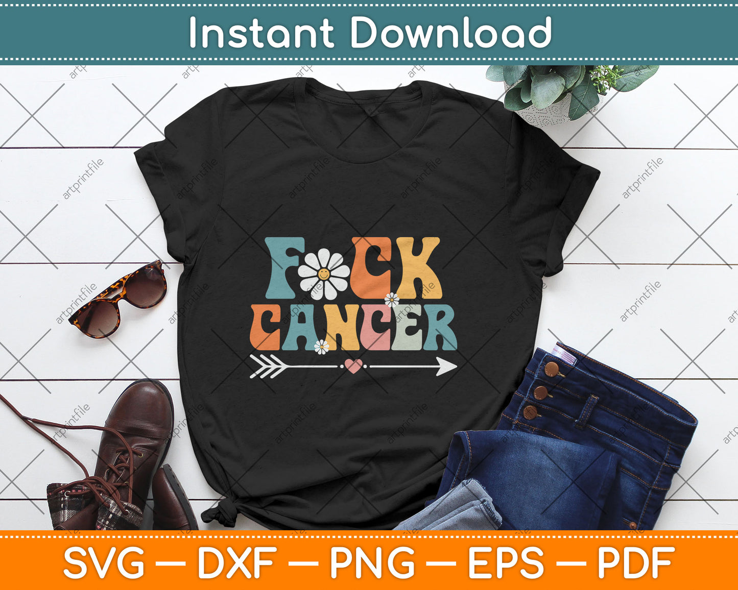 Groovy Fuck Cancer I Hate Cancer Breast Cancer Awareness Svg Digital Cutting File