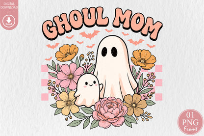 Ghoul Mom PNG Groovy Halloween Mom Sublimation Design Spooky Mama PNG
