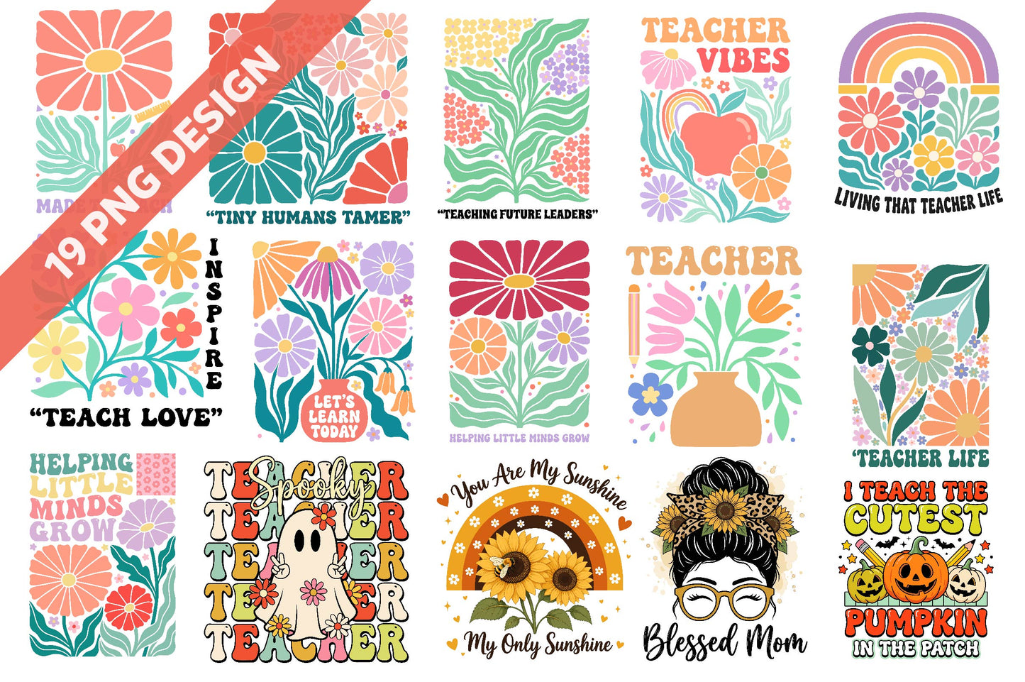 Groovy Teacher PNG Sublimation Bundle