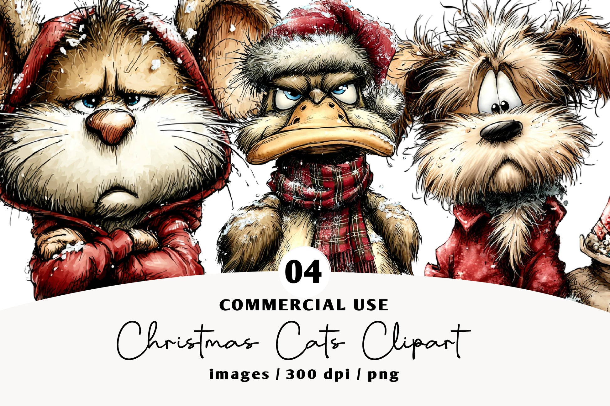 Grumpy Christmas Animals Clipart PNG