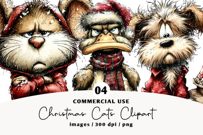 Grumpy Christmas Animals Clipart PNG