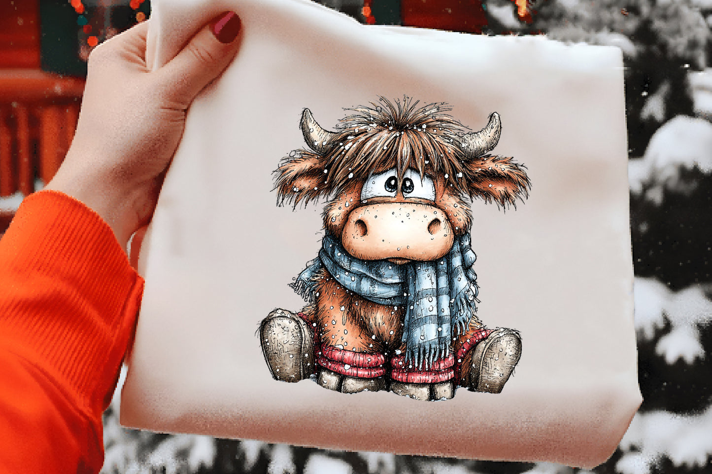 Grumpy Christmas Highland Cow Clipart PNG