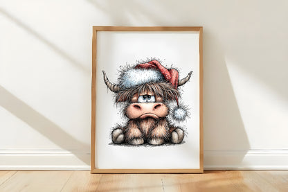Grumpy Christmas Highland Cow Clipart PNG