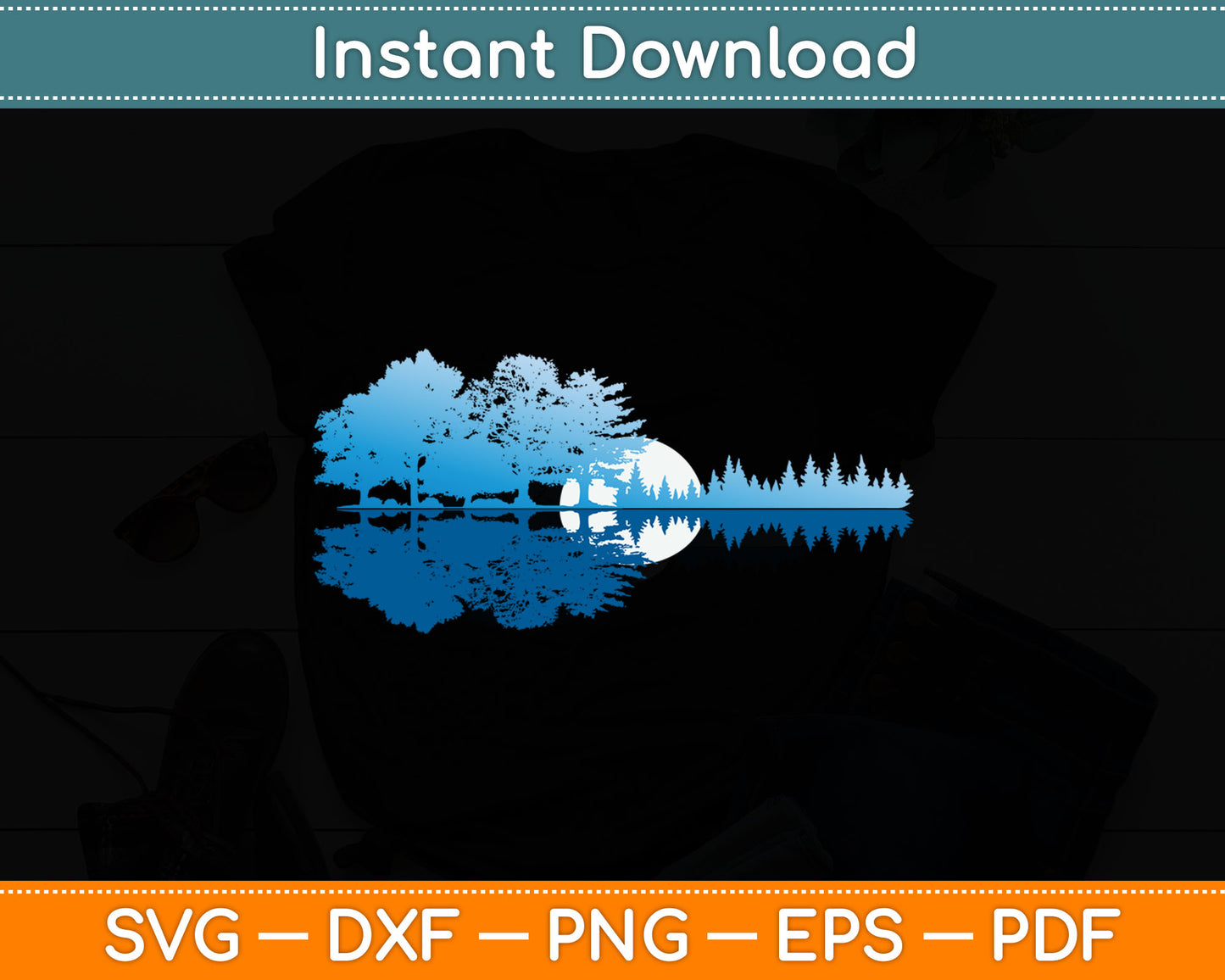 Guitar Lake Shadow Love Guitar Musician Svg Digital Cutting File