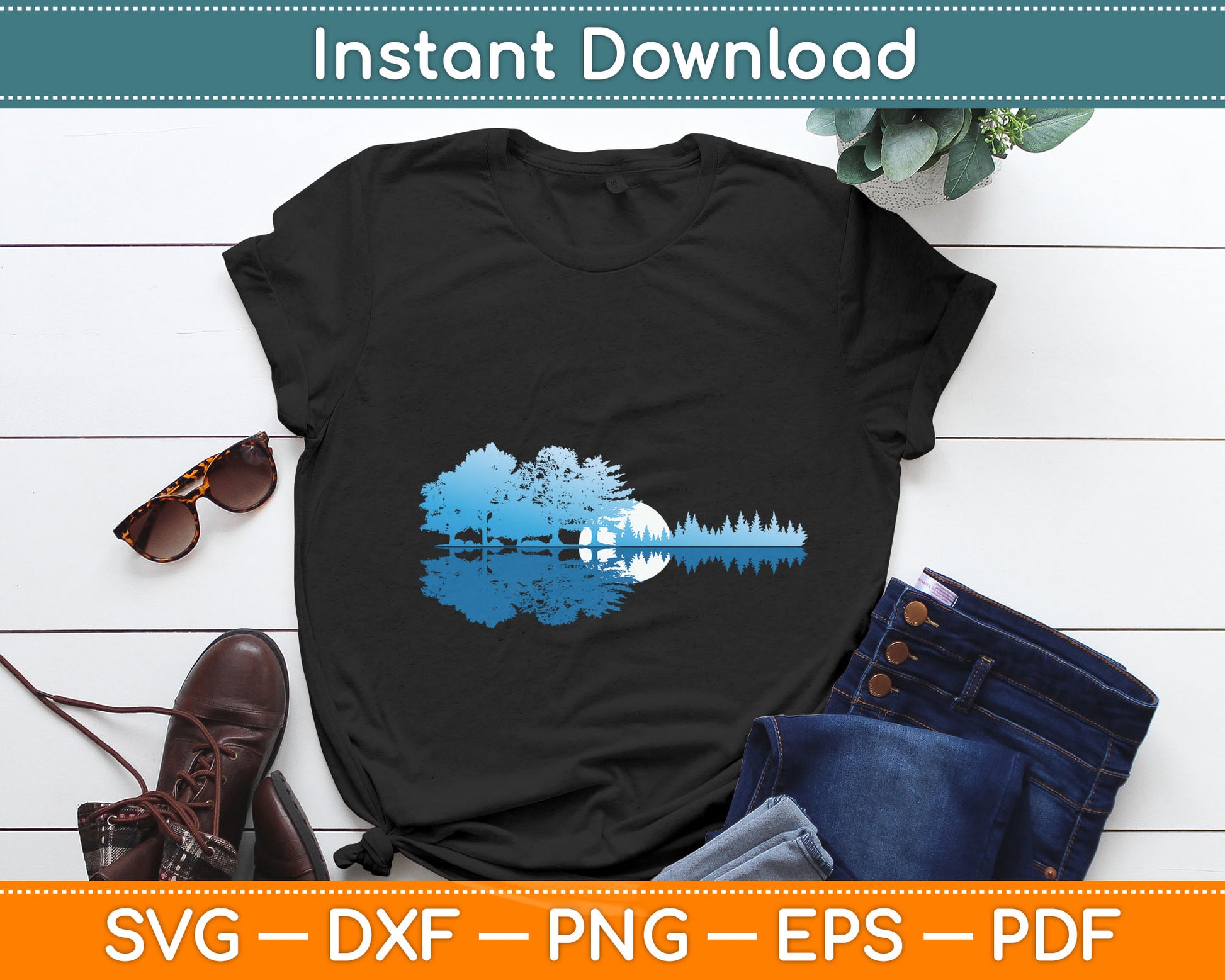 Guitar Lake Shadow Love Guitar Musician Svg Digital Cutting File
