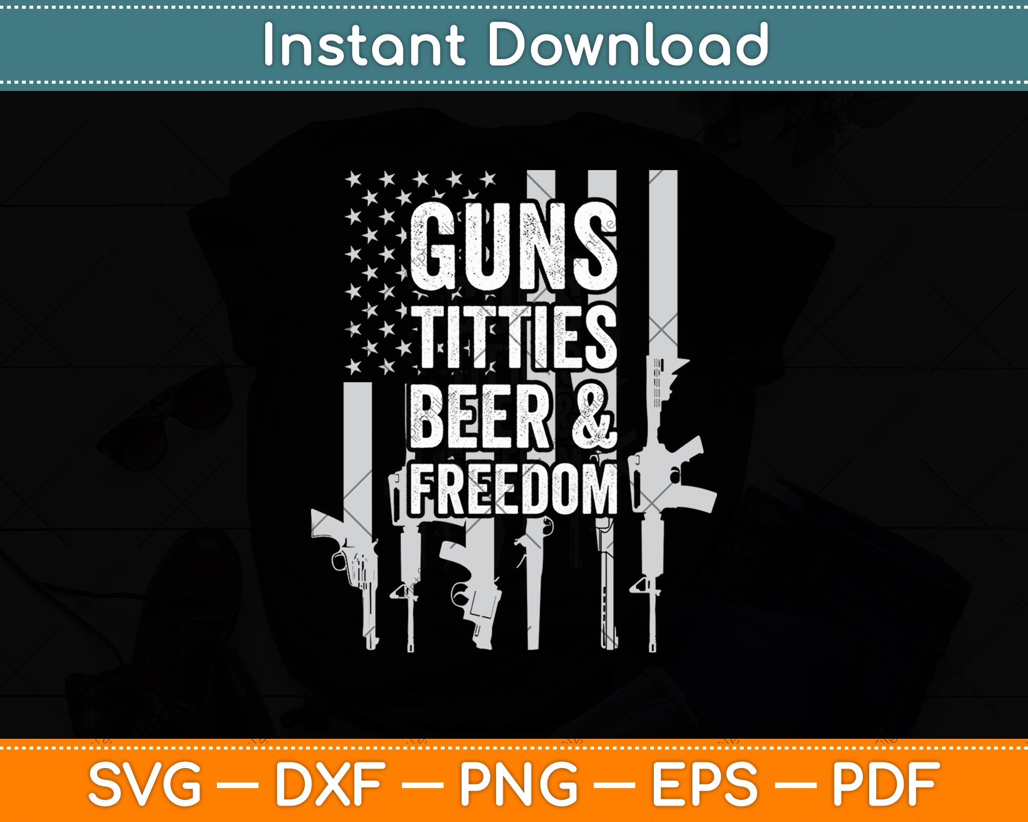 Drapeau Décoratif « Guns Titties Beer & Freedom » – 7,6 X 1,5 M, Pour Intérieur/extérieur