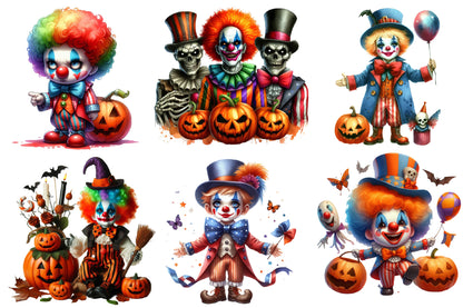 Scary Evil Circus Clowns Halloween PNG Clipart Bundle