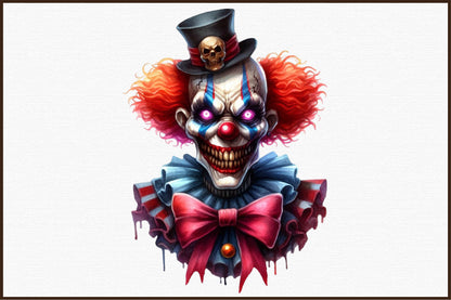 Scary Evil Circus Clowns Halloween PNG Clipart Bundle