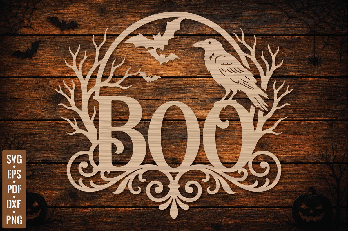 Halloween BOO Raven Door Hanger Laser Cut SVG