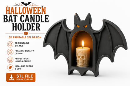 Halloween Bat Candle Holder 3D STL Design