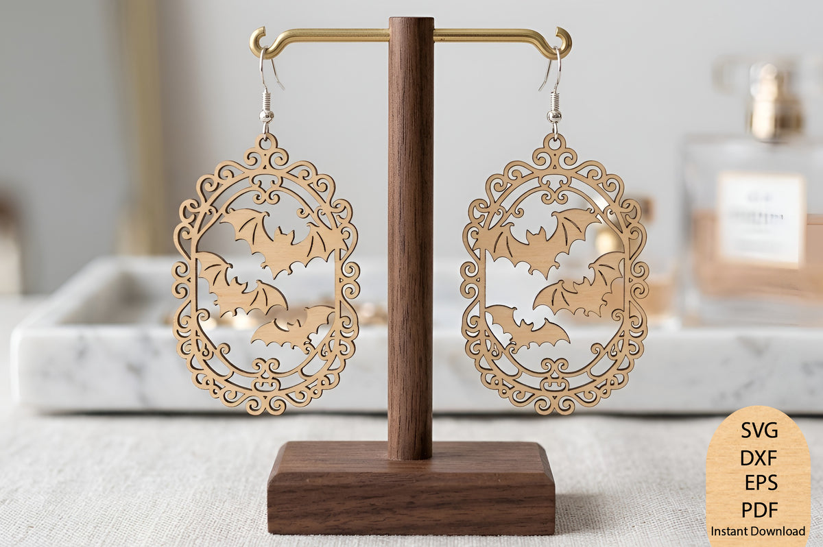 Halloween Bat Earrings Laser Cut SVG, Bat Earrings Cut File