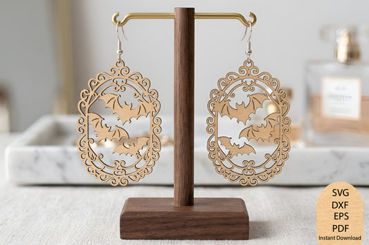 Halloween Bat Earrings Laser Cut SVG, Bat Earrings Cut File