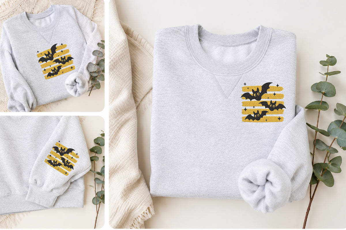 Halloween Bat Stripe Embroidery Design