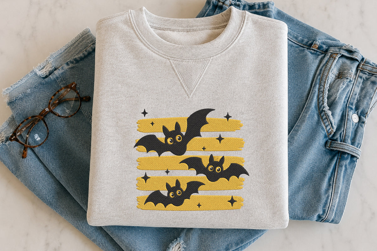 Halloween Bat Stripe Embroidery Design
