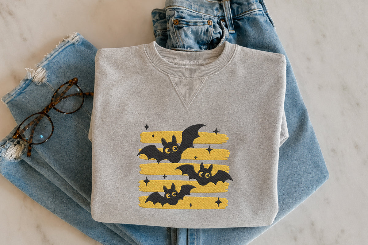 Halloween Bat Stripe Embroidery Design