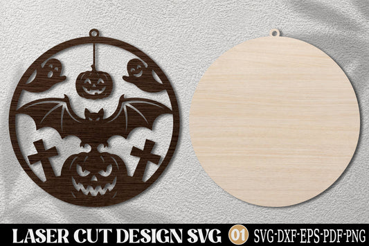 Halloween Bat Pumpkin Laser Cut SVG | Spooky Bat Pumpkin Ornament Design
