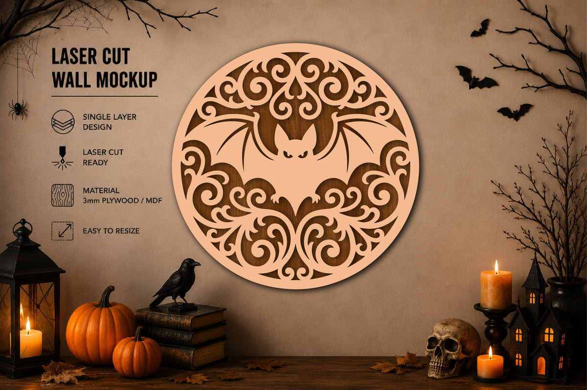 Halloween Bat Round Laser Cut SVG