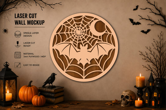 Halloween Bat Spider Web Laser Cut SVG