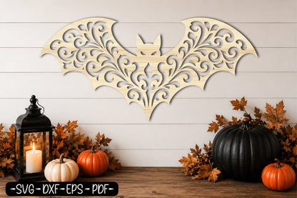 Halloween Bat Wall Art SVG | Ornate Bat Laser Cut SVG