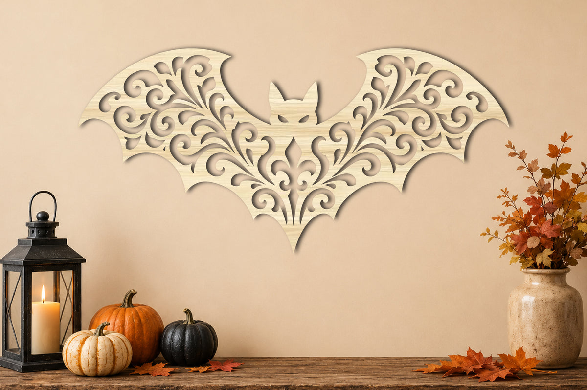 Halloween Bat Wall Art SVG | Ornate Bat Laser Cut SVG
