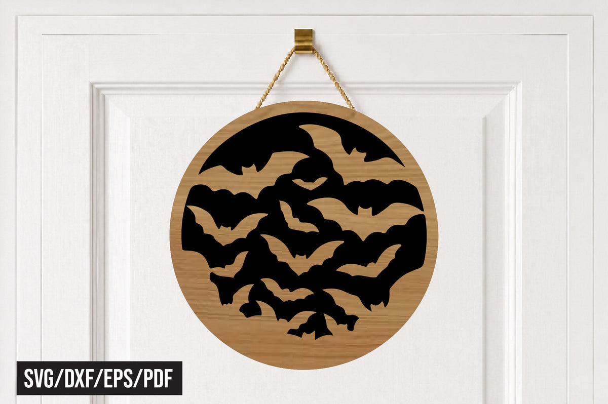 Halloween Bats Round Door Hanger SVG
