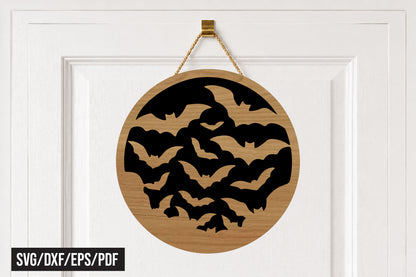 Halloween Bats Round Door Hanger SVG