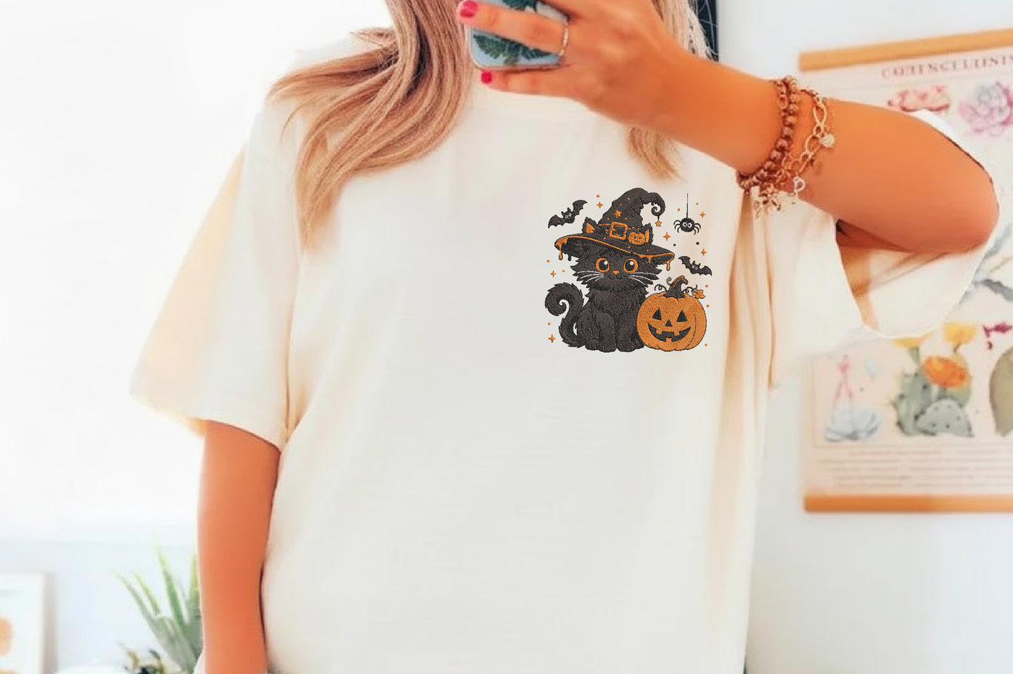 Halloween Black Cat Embroidery Design – Cute Spooky Black Cat Machine Embroidery Pattern, Halloween Animal Embroidery Design