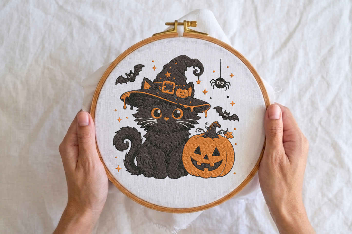 Halloween Black Cat Embroidery Design – Cute Spooky Black Cat Machine Embroidery Pattern, Halloween Animal Embroidery Design