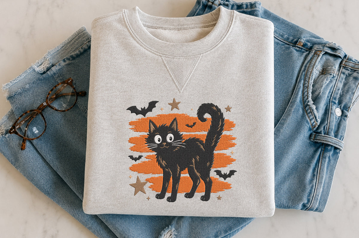 Halloween Black Cat Embroidery
