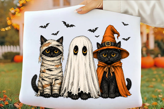 Halloween Black Cat PNG | Spooky Black Cats Ghost Witch Costume Pumpkin Bat Clipart | Cute Halloween Sublimation Design