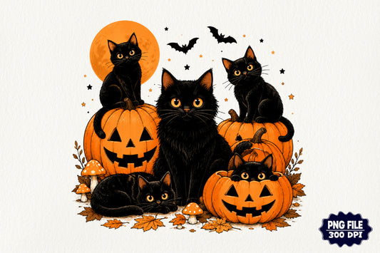 Halloween Black Cat Pumpkin PNG Spooky Cat Jack O Lantern Sublimation