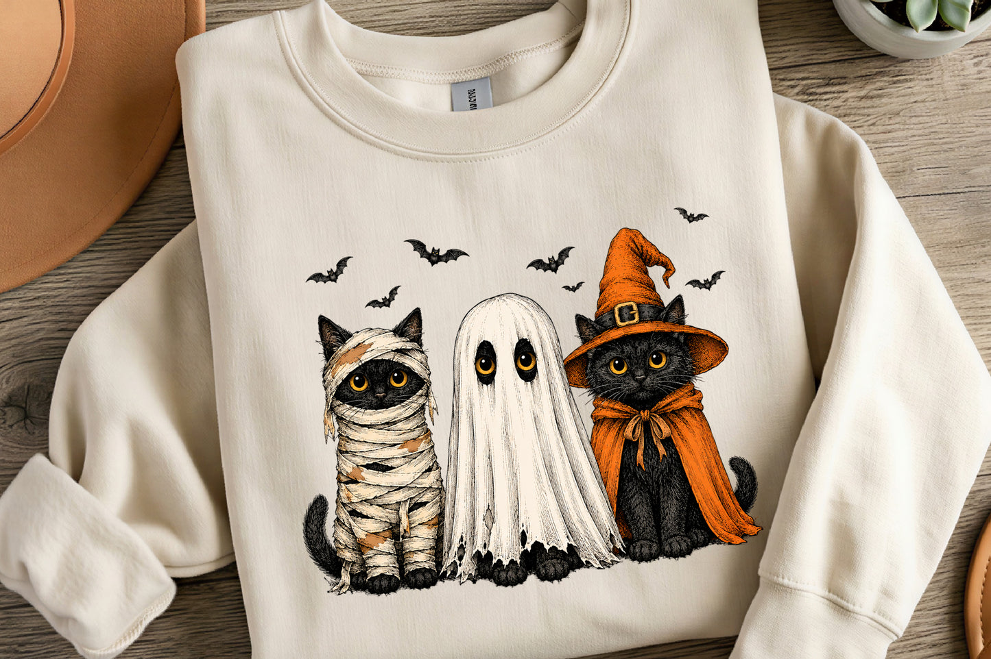 Halloween Black Cat PNG | Spooky Black Cats Ghost Witch Costume Pumpkin Bat Clipart | Cute Halloween Sublimation Design