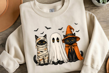 Halloween Black Cat PNG | Spooky Black Cats Ghost Witch Costume Pumpkin Bat Clipart | Cute Halloween Sublimation Design