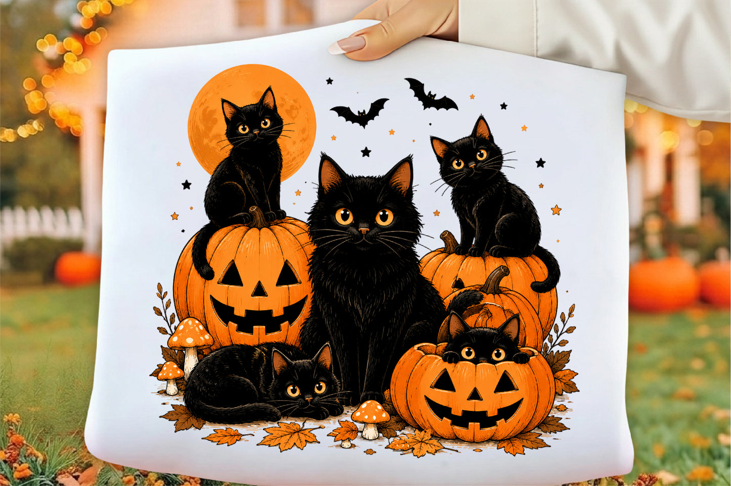 Halloween Black Cat Pumpkin PNG Spooky Cat Jack O Lantern Sublimation
