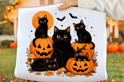 Halloween Black Cat Pumpkin PNG Spooky Cat Jack O Lantern Sublimation
