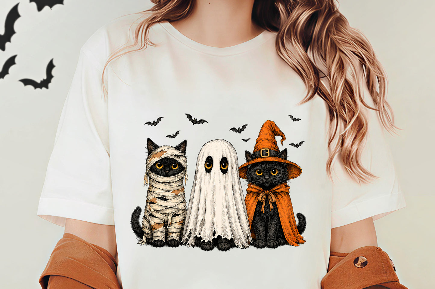 Halloween Black Cat PNG | Spooky Black Cats Ghost Witch Costume Pumpkin Bat Clipart | Cute Halloween Sublimation Design