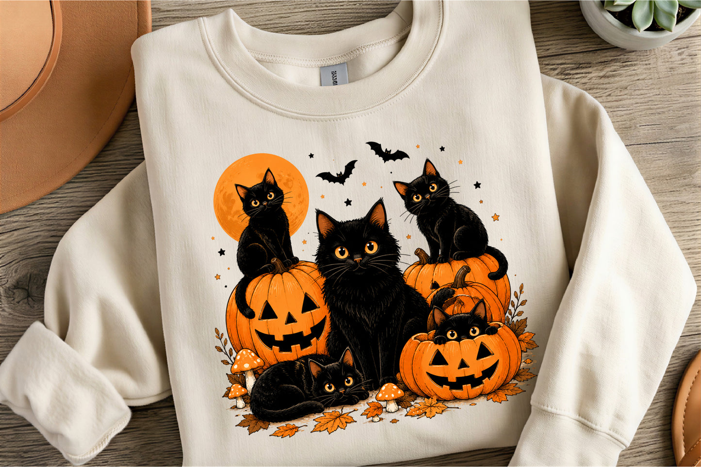 Halloween Black Cat Pumpkin PNG Spooky Cat Jack O Lantern Sublimation