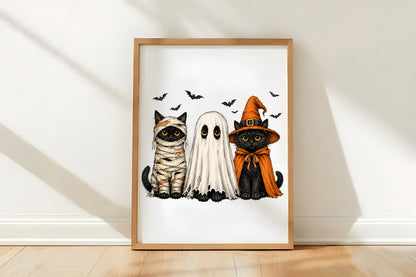 Halloween Black Cat PNG | Spooky Black Cats Ghost Witch Costume Pumpkin Bat Clipart | Cute Halloween Sublimation Design