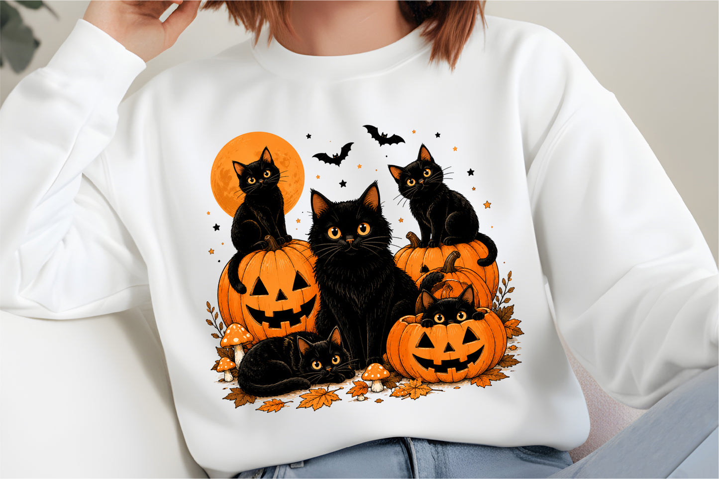 Halloween Black Cat Pumpkin PNG Spooky Cat Jack O Lantern Sublimation