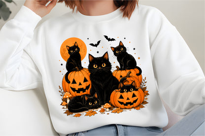 Halloween Black Cat Pumpkin PNG Spooky Cat Jack O Lantern Sublimation