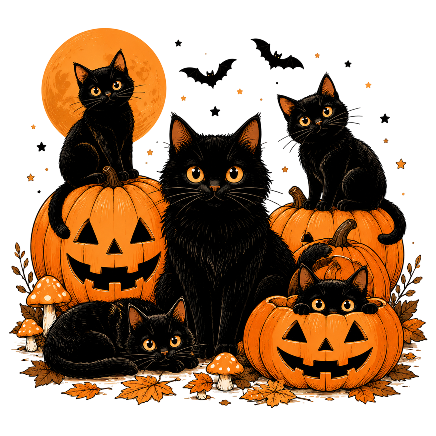 Halloween Black Cat Pumpkin PNG Spooky Cat Jack O Lantern Sublimation