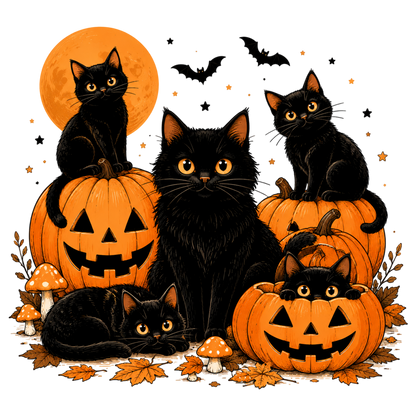 Halloween Black Cat Pumpkin PNG Spooky Cat Jack O Lantern Sublimation