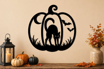 Halloween Black Cat Pumpkin SVG | Spooky Cat Laser Cut SVG