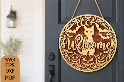 Halloween Black Cat Welcome SVG
