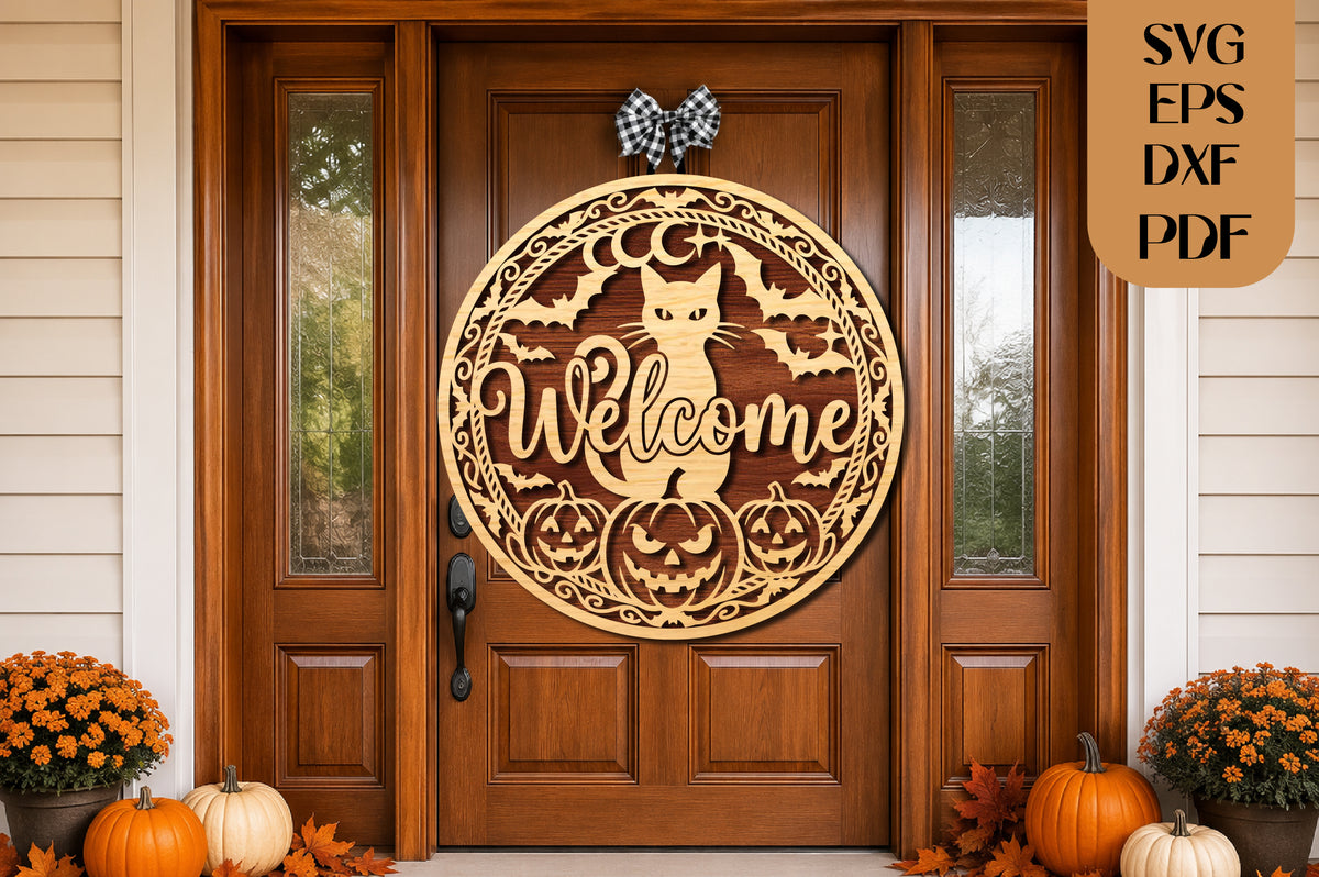 Halloween Black Cat Welcome SVG