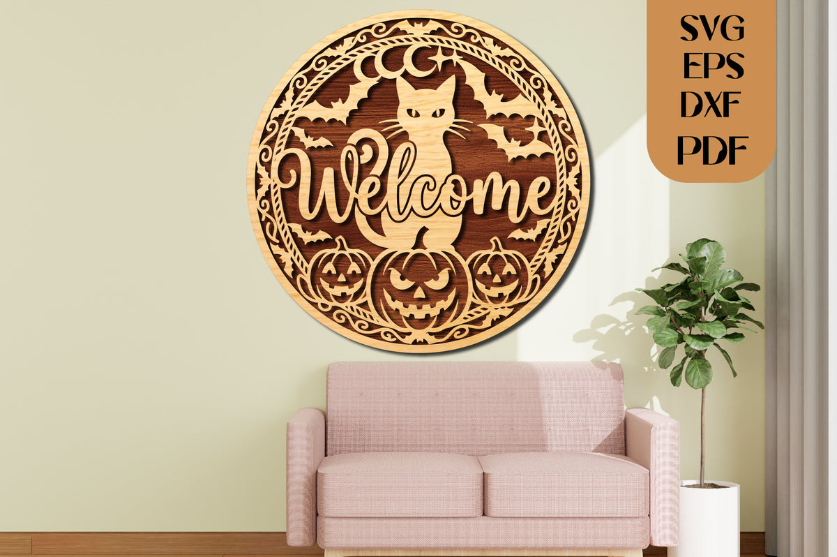 Halloween Black Cat Welcome SVG