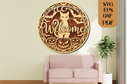 Halloween Black Cat Welcome SVG