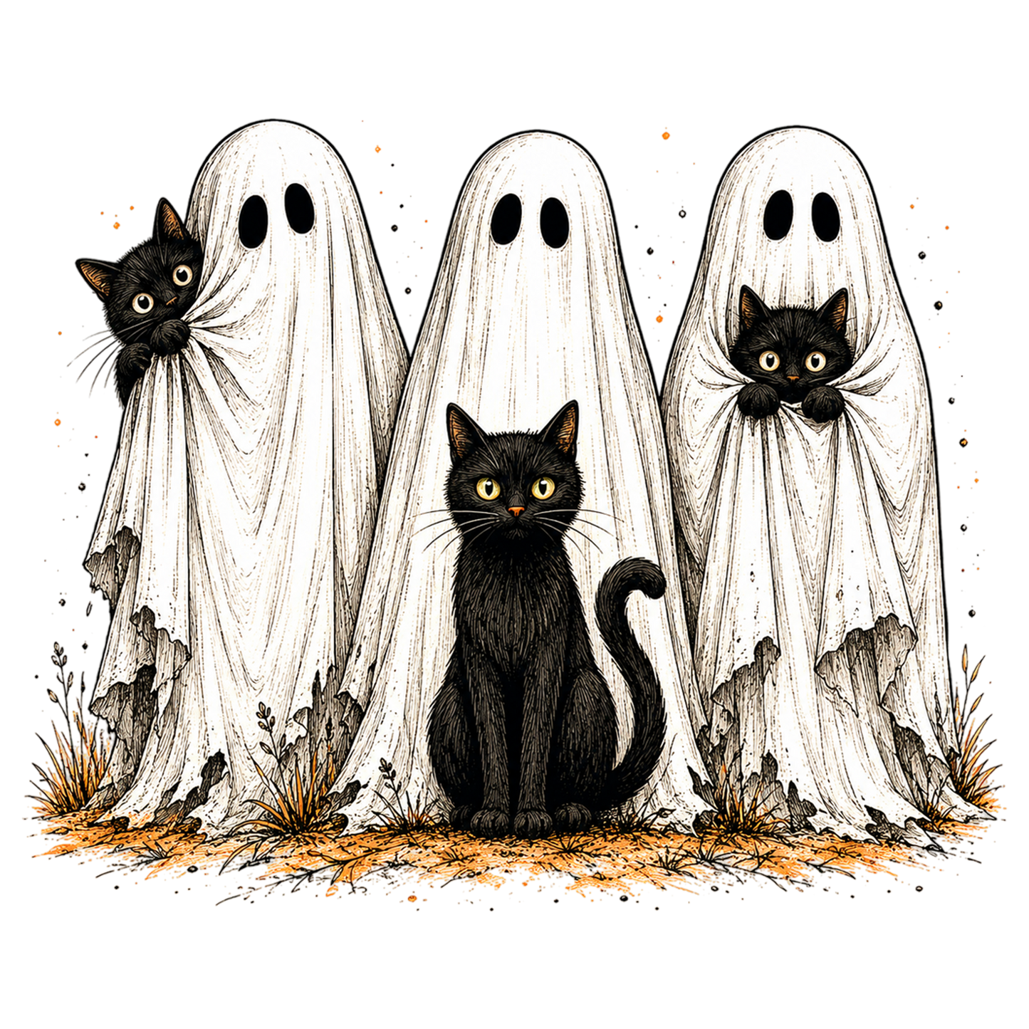 Halloween Black Cats Ghost PNG Cute Spooky Haunted Ghosts Sublimation